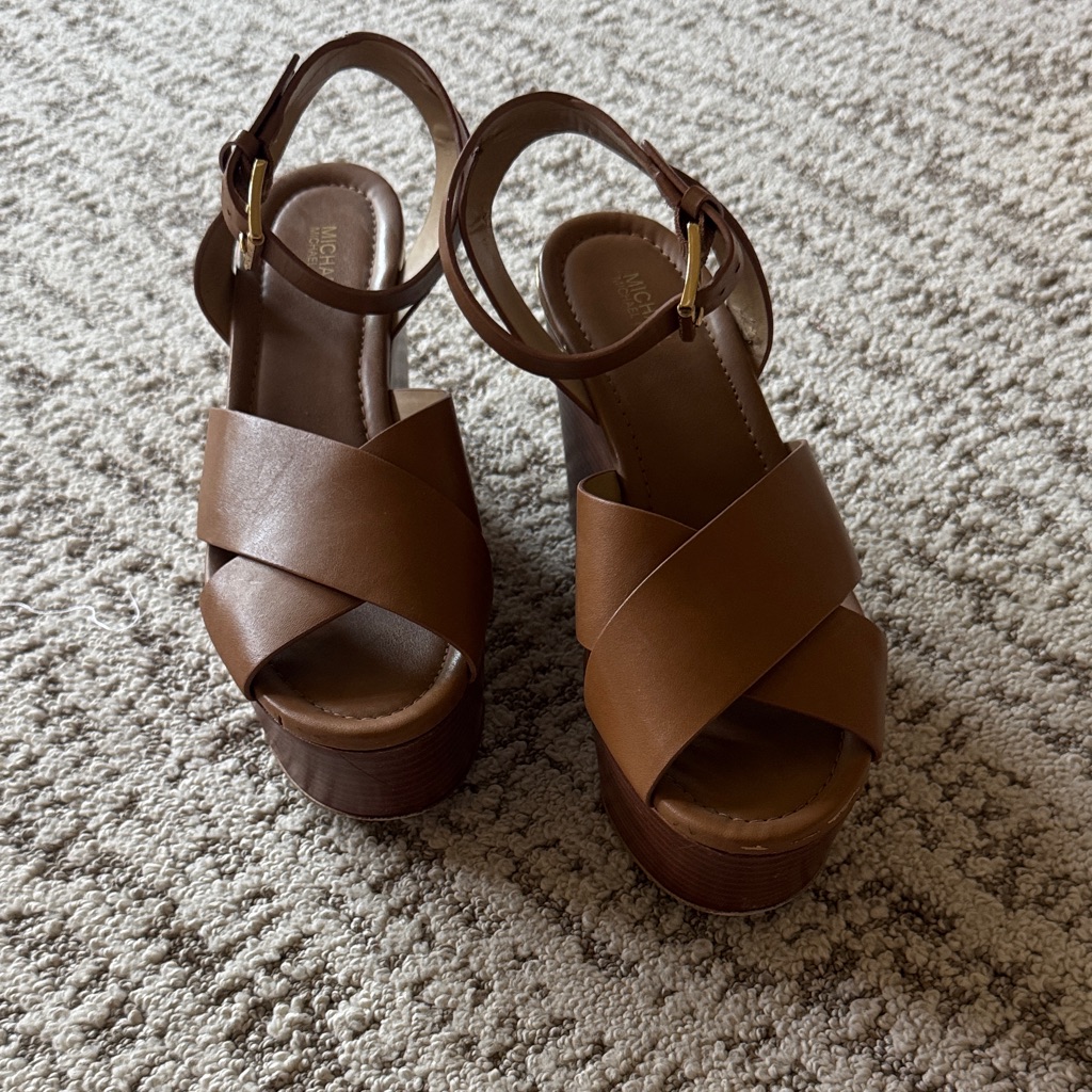 Michael Michael Kors Brown Leather Crisscross Platform Sandals